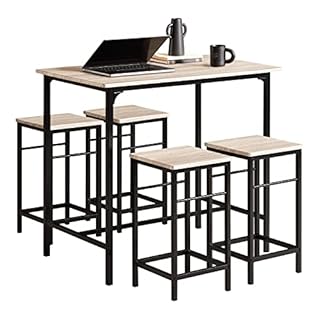 SoBuy Breakfast Bar Table and Stools Set 5-Piece Kitchen Dining Set with High Table & 4 Stools Space Saving Compact Bar Furniture for Small Kitchens and Flats OGT11-N