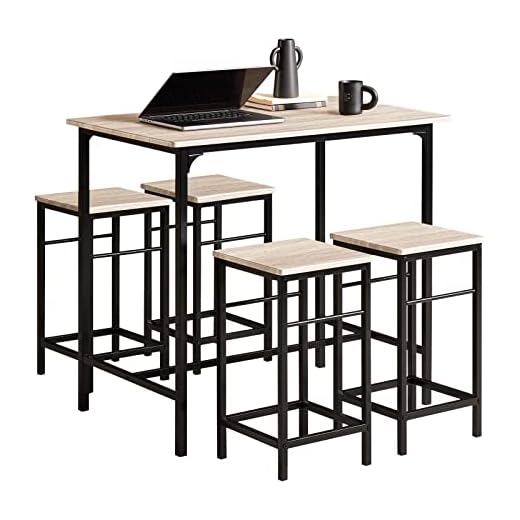 SoBuy OGT11-N Set de 1 Table + 4 Tabourets Ensemble table de bar bistrot + 4 tabourets avec repose-pieds Table Mange-debout Table haute cuisine
