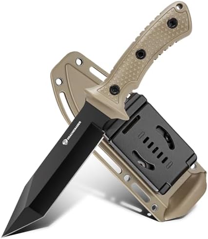DRACHENADER 10.9" Camping Fixed Blade Knife W-S, 3Cr13MoV Stainless Steel Tanto Hunting Knife with Sheath for Hiking and Bushcraft