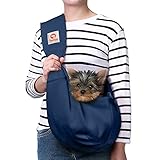 Tomkas Small Dog Sling Carrier - Zipper Pocket & Adjustable Strap - for 3-10 lbs Pets(Dark Blue)