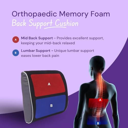 Image of Careforce Lumbar Support Cushion Orthopedic Back Rest Pillow Memory Foam Cushion for Office Chair, Car & Home Ergonomic Back Support for Pain Relief, Posture Correction & Spine Alignment, S