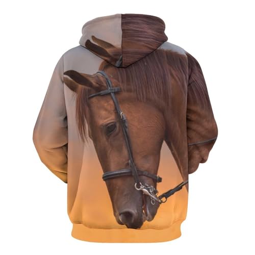 Sweats à capuche manche longue pour contrer le froid, pull marron motif cheval taille S