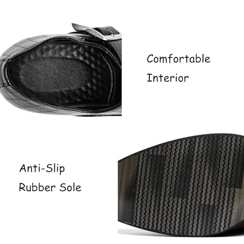 Men's Dress Oxford Shoes Chunky Heel Monk Strap Pointed Toe Slip On Western Cowboy Ballroom Prom Dress Oxford Shoes Classic Wedding Party Business Suit Shoes3