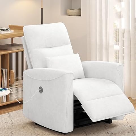 MECHYIN Power Recliner Chair for Adults, Reclining Sofa Chair, Adjustable Home Theater Seating Lounge with Lumbar Support, Small Recliners for Living Room with Charging Ports (Milky) Cover