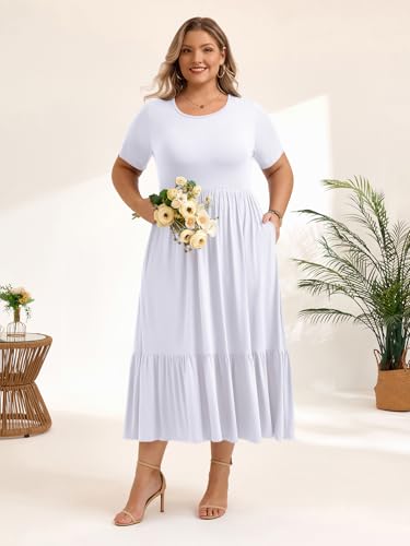 Image of LARACE Plus Size Dresses for Women Summer Casual Short Sleeve Long Dress Flowy Maxi Beach Dresses with Pockets L-6XL