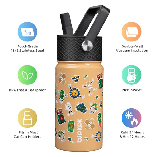 Image of BJPKPK Insulated Water Bottle, 15oz Stainless Steel with Straw Lid