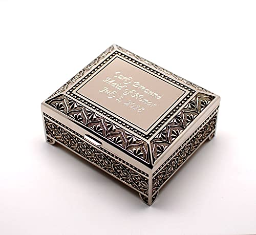 Personalized 4 Inch jewelry box - Antique Design - Engraved keepsake box - Silver trinket box (Front NH Script) - Image 5