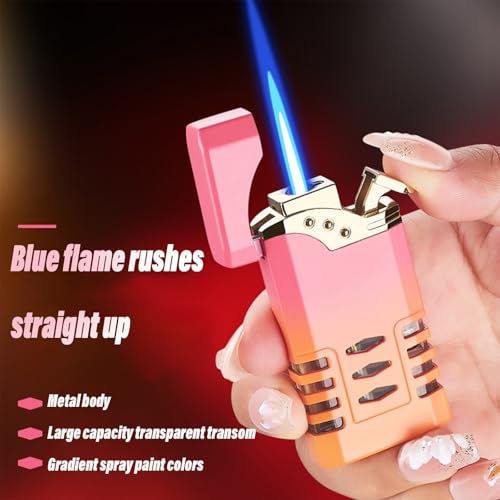 Encendedor metálico portátil con llama azul resistente al viento miniatura 2
