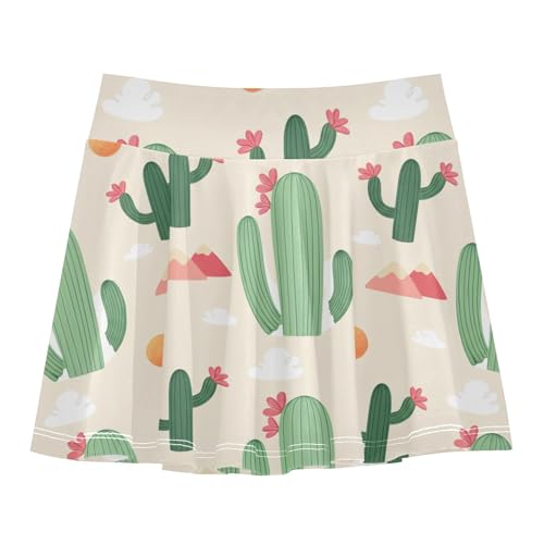 CHIFIGNO Athletic Skort for Girls Tennis Sport Skirt with Shorts Flowy Golf Skorts Cute Green Cactus