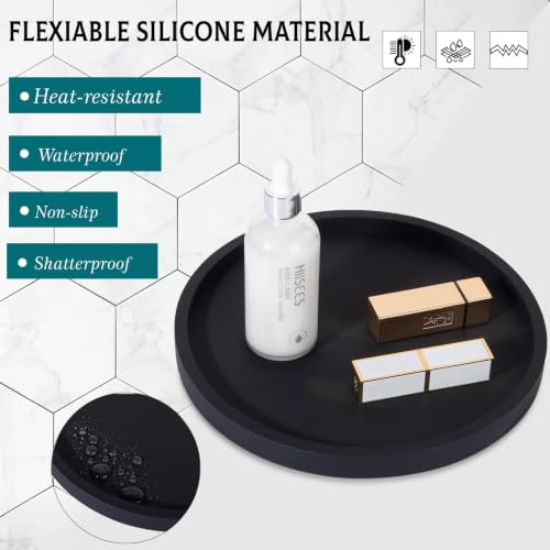 Silicone-Bathroom-Tray-Coffee-Table-Decor-Perfume-Organizer-9-Black-Waterproof-Non-Slip-Scratch-Resistant-Raised-Edges-for-Bathroom-Counter-Vanity-Kitchen-Countertop-Display