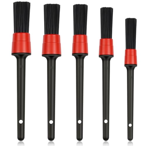 URAQT Pennello Pulizia Auto, 5 Pezzi Spazzola per la Pulizia dei Dettagli Dell'auto, Set di Pennelli per Autos Detailing, Spazzole Detailing Autos per Lavaggio Cerchi, Pneumatici, Motore, Cruscotto
