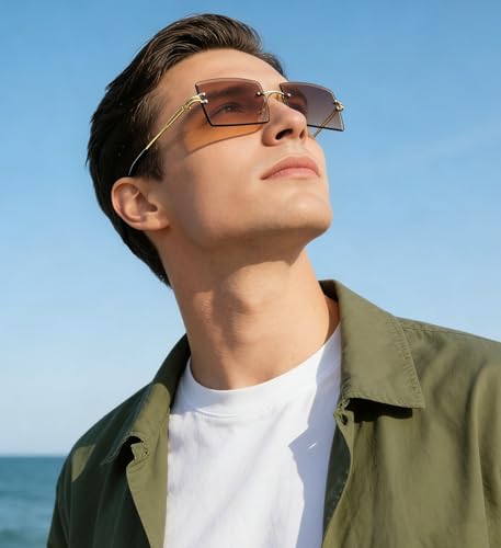 Image of Rectangle Sunglasses for Women Men Fashion Retro Rimless Frameless Tinted Lens Sun Glasses Shades 2026 Stylish