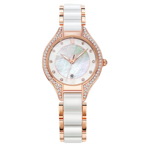 RORIOS Women Mother of Pearl Dial Watch Elegant Diamond Wrist Watch Ladies Date Calendar Wristwatch Analogue Quartz Waterproof Watch