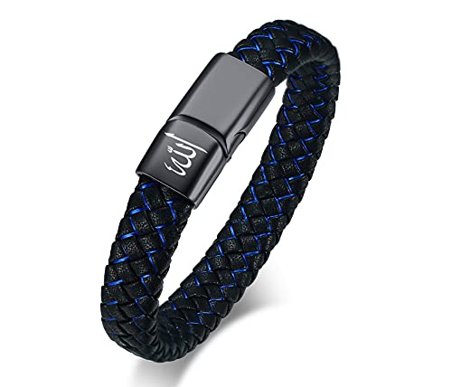 Allah Medallion Necklace, Stainless Steel Islamic Jewelry,Arabic Jewelry,Allah Name of God Round Pendant Necklace for Women and Men with Agate Beaded Chain, Muslim Gift Jewelry (black allah bracelet)