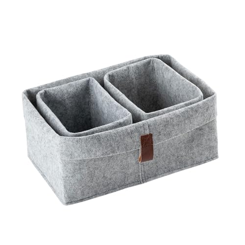 SOLUSTRE 3 pièces Lot de Paniers de Rangement Feutrine Gris Pliables et Pratiques pour Bureau et Maison Organiseurs de Bureau Multifonctions pour Magazines et...