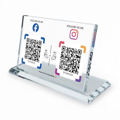 Dual Social Media Crystal Stand with NFC & QR Code - Compatible with Facebook & Instagram, Boost Social Media Following, No App, No Subscription, Gain More Followers, Lifetime Promotional Desktop Decor for Business