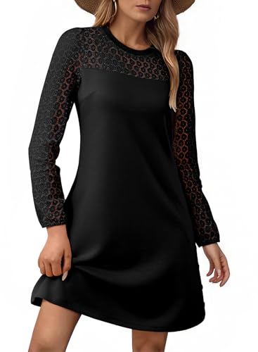 Happy Sailed Women’s Cocktail Dresses Lace Crochet Long Sleeve Side Button A Line Shift Dress with Pockets Trendy Fall 20254