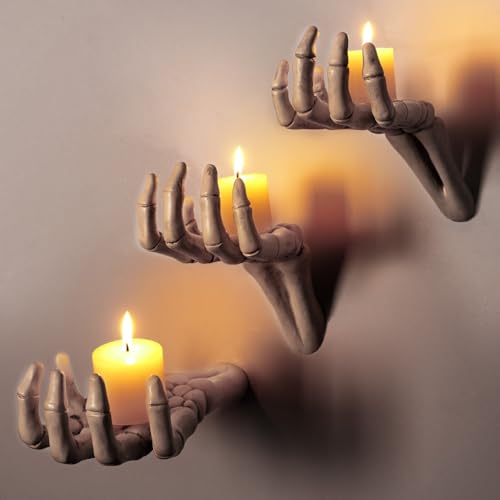 Halloween Wall Decorations Indoor or Outdoor - Halloween Gothic Home Decor Pack of 3 Wall Mounted Creepy Reaching Hands - Life-Sized Horror Hands Hanging Wall Art Sculpture(Candles Not Included)