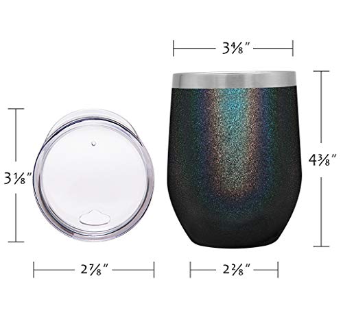 Image of SUNWILL Insulated Wine Tumbler with Lid Iridescent Charcoal, Double Wall Stainless Steel Stemless Insulated Wine Glass 12oz, Durable Insulated Coffee Mug, for Champaign, Cocktail, Beer, Office