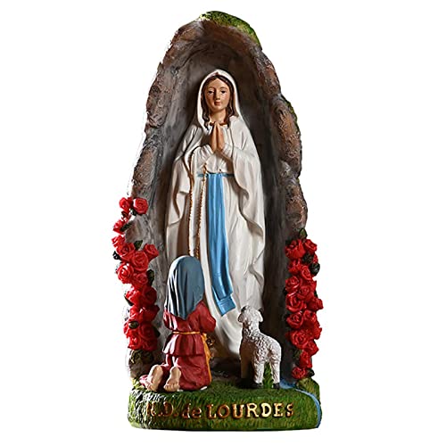 windyday la Virgen - Figura Decorativa de Resina para jardín, decoración Interior, Exterior, diseño de Nuestra Señora con Santa Bernadette y Cordero