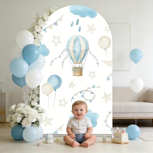 FiVan Spandex Arch Backdrop Cover Hot Air Balloon Blue Background Cover for Baby Birthday Baby Shower Party Decoration (FUS-Arch-GX-1100,7.2X4FT) by FiVan - Image 3