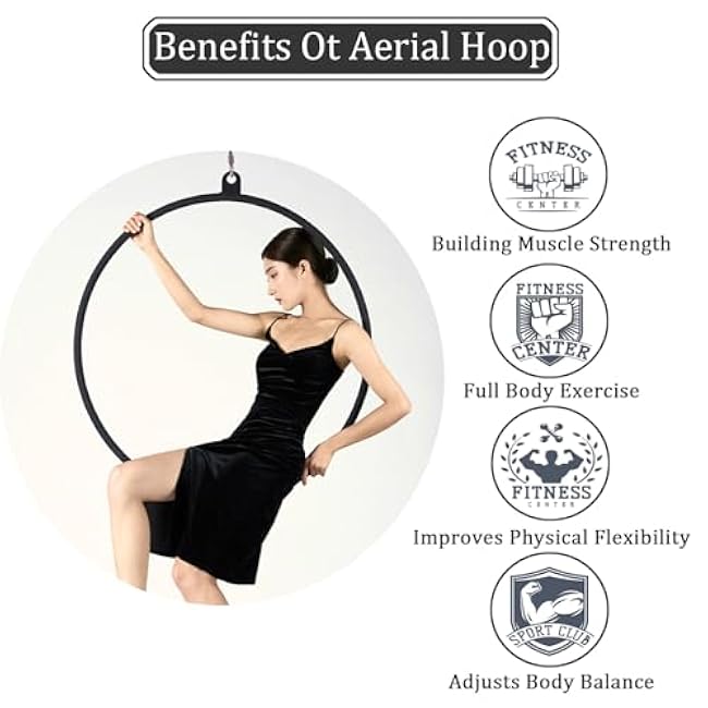 Professional Aerial Hoop, Single Point Circus Aerial Equipment Yoga Hoop Aerial Dancing Circus Ring Set for Studio Aerial Fitnes,90cm-2.5cm