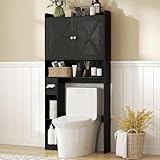 HOMCOM Over The Toilet Storage Cabinet, Farmhouse Above Toilet Bathroom Organizer with Barn Doors, Adjustable Shelf, Toilet Paper Holder, Freestanding Space Saver for Laundry, Distressed Black