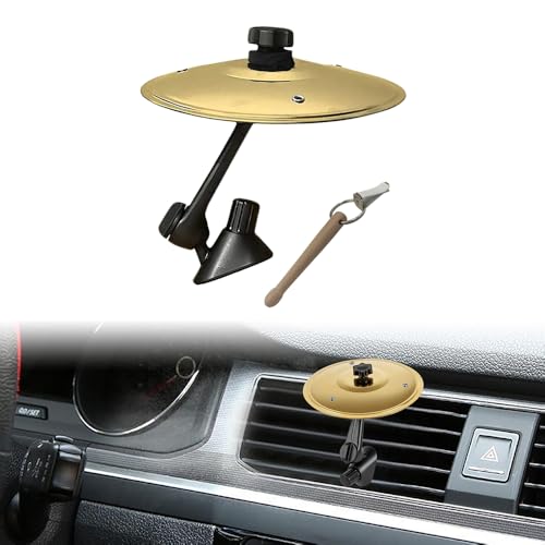5.5 Inch Car Cymbal Air Vent Mini Crash Cymbal Set with Drum Stick Drum for Car Clip-On Dashboard Decor Fun Gift for Drummers & Music Lovers Universal Fits Most Vehicles Gold 1 Pack