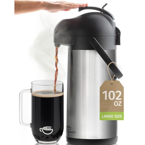 3L Coffee Carafe Vacuum Jug | Stainless Steel Pump to Keep Drinks 12 Hours Hot / 36 Hours Cold | Insulated Tea Dispenser, Lab Tested Thermal Teapot & Pump Pot - Cresimo