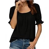 Lovraj Blusa elegante de manga corta para mujer, hombros descubiertos, informal, monocolor, cuello bardote, blusa, Negro , M