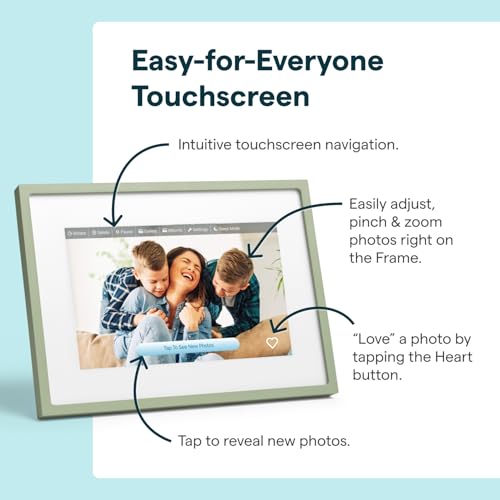 Image of Skylight Digital Picture Frame 2 - 10 inch Full HD Wi-Fi Touch Screen, 16GB Digital Photo Frame, Load Photos & Videos Directly from Phone, Anti-Glare - Ideal for Personalized Gifting, Classic Green