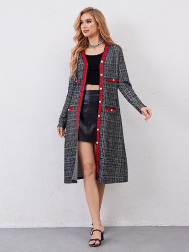 M.Infisavo Women’s Long Cardigans Tweed Lightweight Midi Length Sweater Long Sleeve Coats with Pockets Button Closure2