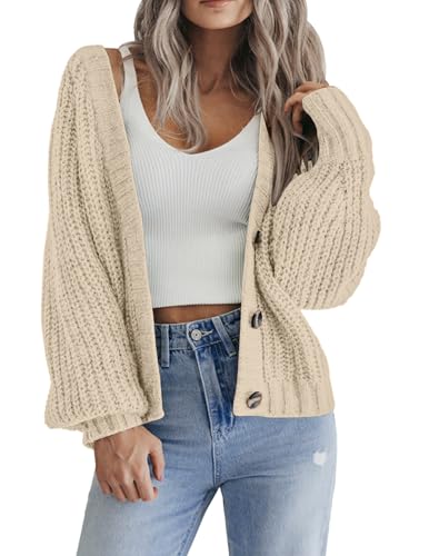 Zeagoo Cream Cardigan for Women Button Down Long Sleeve Fall Fashion Clothes Lightweight Cardigan Sweaters