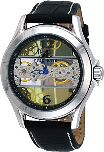 Adee Kaye #AK7142-M Men's Stainless Steel Leather Strap Treasure Hunter Mechanical Skeleton Watch