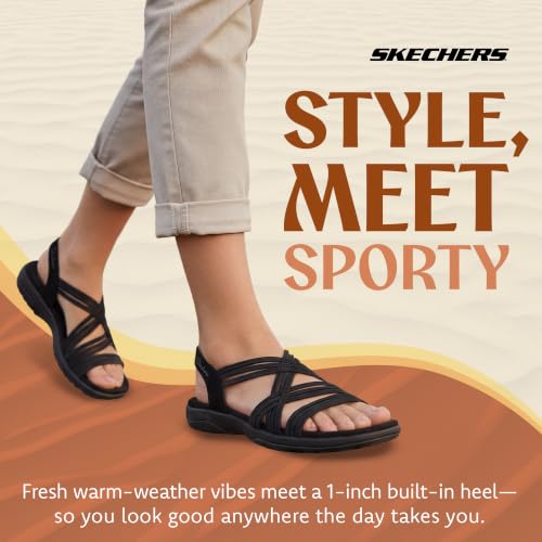 Image of Skechers Women's Reggae Slim Simply Stretch Sandal | Skechers Memory Foam Footbed, Stretch Fit, Machine Washable, Vegan, Strappy Gore Slingback Sandal