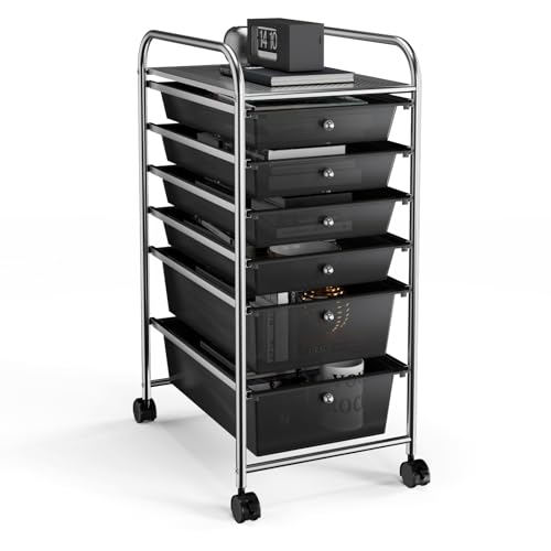 Giantex Rolling Storage Cart with 6 Drawers, Multifunctional Art Craft Tools Organizer on Wheels, Mobile Utility Storage Trolley w/Removable Drawers & Lockable Wheels for Home Office School (Black)