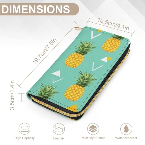 Long PU Zipper Wallet, Travel Purse Fashion Design, Huge Storage Capacity Wallet, Cute Decor Purse For Men And Women Geometric Pineapple2