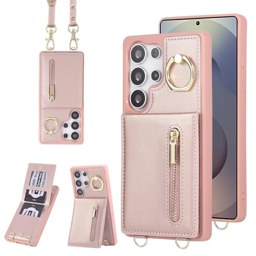 Housse protection Samsung S25 Ultra en cuir rose de haute qualité avec anneau support