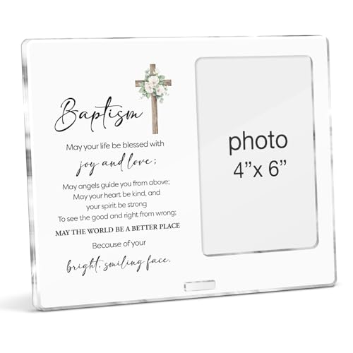 YGBF Baptism Picture Frame Baptism Gifts for Boys Girls Godchild Goddaughter Godson Catholic Christening Baby Baptismal Gift Acrylic Photo Frames Photo 4 x 6 Inches