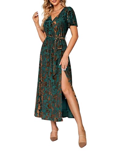 Image of BerryGo Women's Velvet V Neck Wrap Semi Formal Dress Cocktail Party Maxi Dress for Wedding Guest