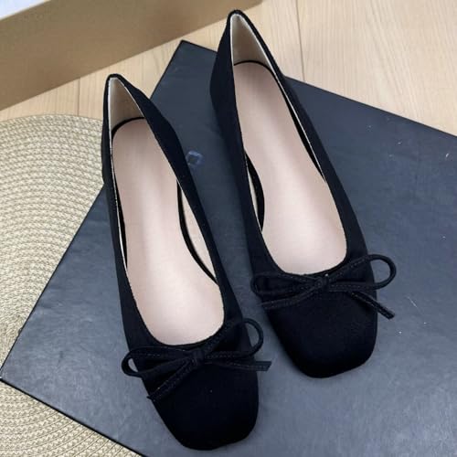 TN TANGNEST Faux Suede Ballets Flats for Women Square Toe Cute Bowtie Slip on Bowknot Ballerina Wedding Dress Shoes2