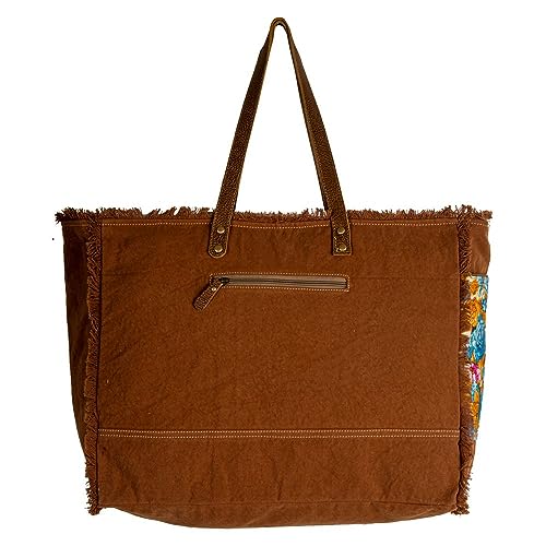 Myra Bag Weekender Bag for Women - Western Upcycled Canvas & Leather Shoulder Bag Blue Ridge Blooms 5