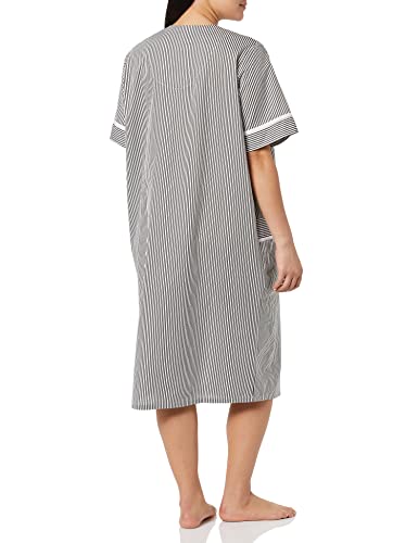 Image of AmeriMark Women Calf-Length Snap Front Knit Duster House Coat Robe - Loose-Fitting Plush Bathrobe - Short Sleeve Bath Robe
