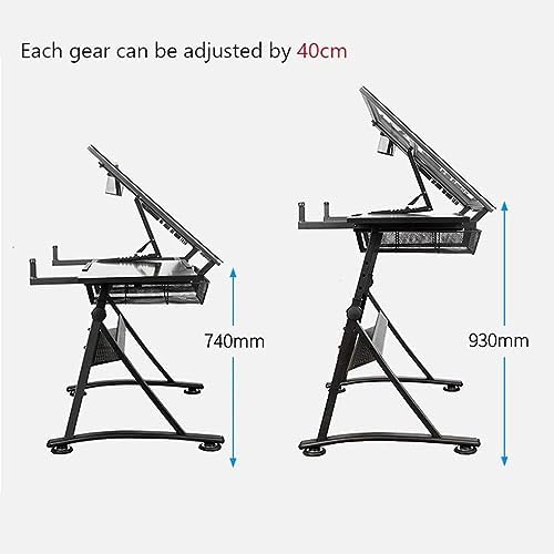 Drafting Desks,Drafting Table with Storage, Height Adjustable Tiltable Art Desk, Glass Panel Drawing Desk, for Work Study Painting Craft Table(