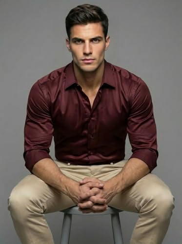 Image of Diverse Men's Satin Casual Shirt | Premium Solid Poly Satin | Wrinkle-Free, Full Sleeve Regular Fit Office, Business Wear