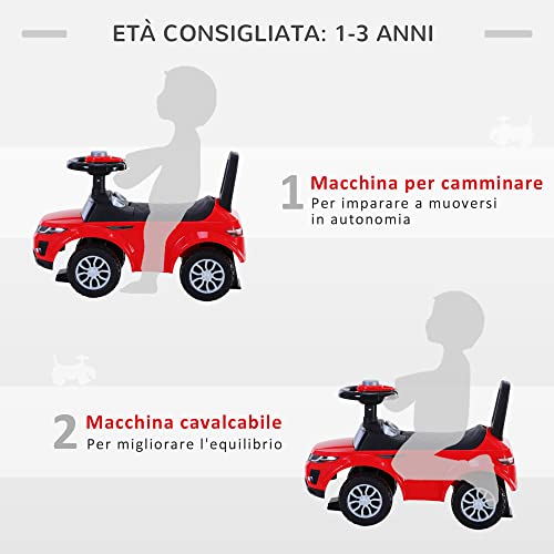 HOMCOM Macchina Cavalcabile Giocattolo per Bambini 12-36 Mesi, Macchina a Spinta con Vano Contenitore e Schienale, Rossa