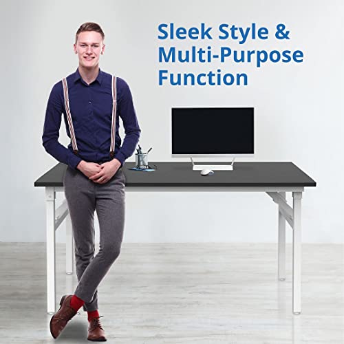 Halter Folding Desk Table For Small And Large Spaces, Collapsible Computer Desk For Office, Bedroom, And Study - 47” Space-Saving Portable, Foldable Study Table - Black Desk, White Frame #TOP4