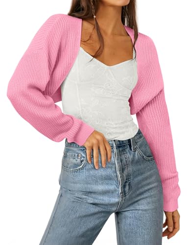AGSEEM Women's Bolero Shrug Sweater Long Sleeve Knit Open Front Cropped Cardigans Casual Loose Ribbed Knitwear Y2K Tops 2025