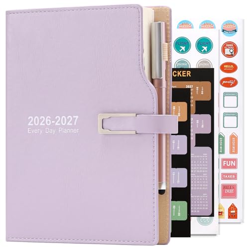 Agenda Scolastica 2026-2027, da luglio 2026 a giugno 2027, formato A5, 1 pagina al giorno, Organizzatore di Programmi con Adesivi Calendario, Agenda Diario Pianificatore con Portapenne e Penna, Carta