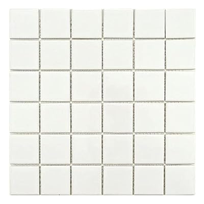 2" x 2" Essential White Matte Finish Ceramic Mosaic Tile on mesh Mount